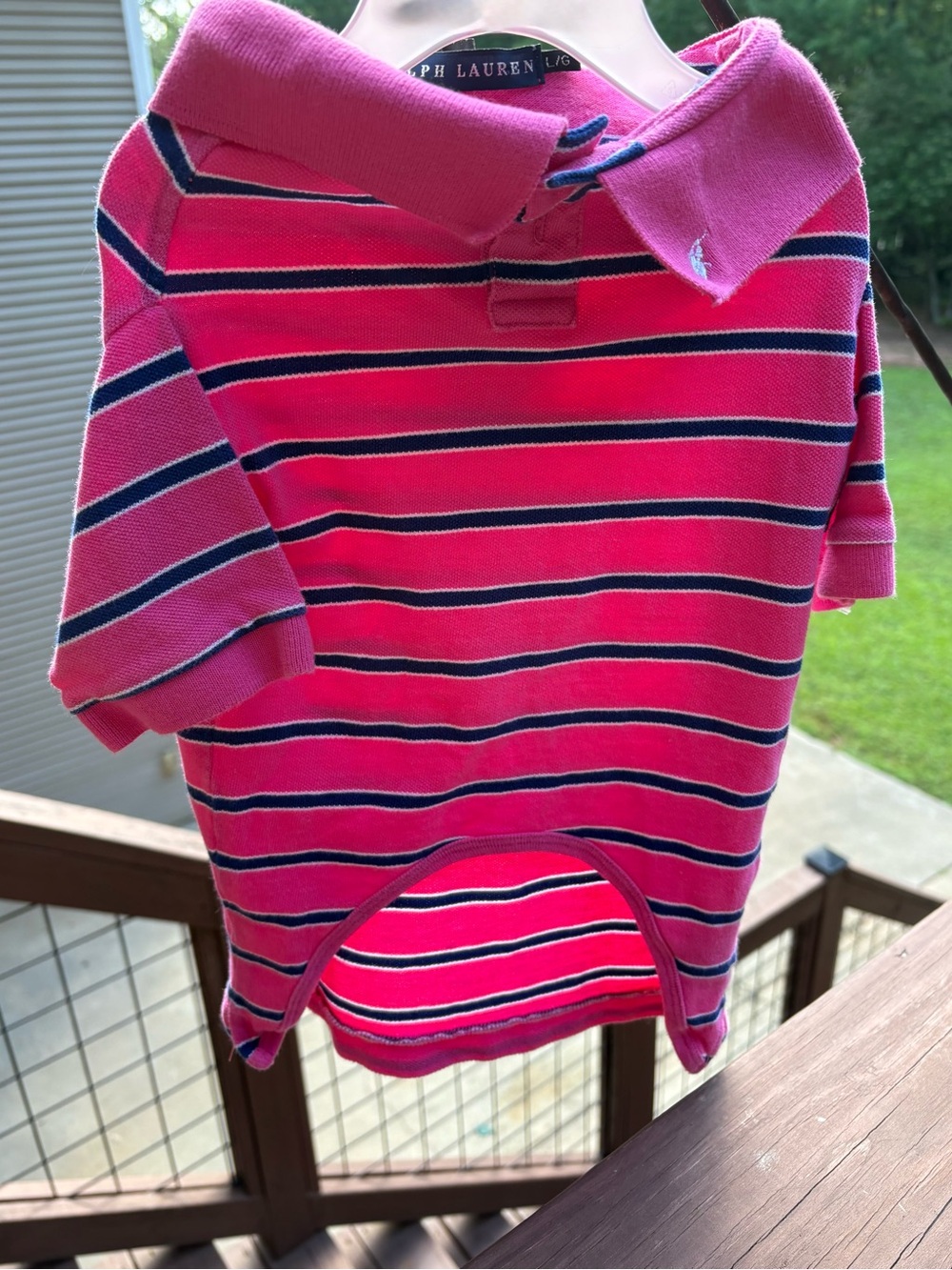 Ralph Lauren Pink Navy Striped Polo Dog Shirt - Picture 5 of 8